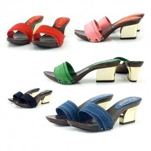 Italian WOMAN GREEN CLOGS HEEL GOLD-K28201